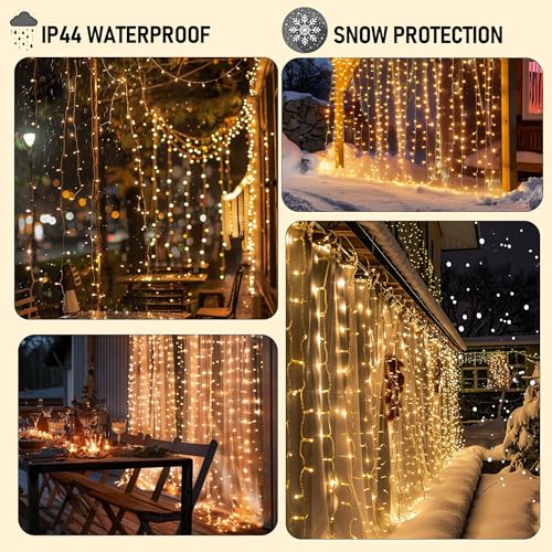Dazzle Bright 300 LED Curtain Lights, Warm White, Plug in for Bedroom & Outdoor Decor X62406