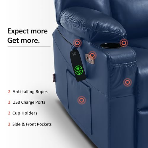 MCombo Small Power Lift Recliner Chair with Massage and Heat, Faux Leather, Dark Brown E441
