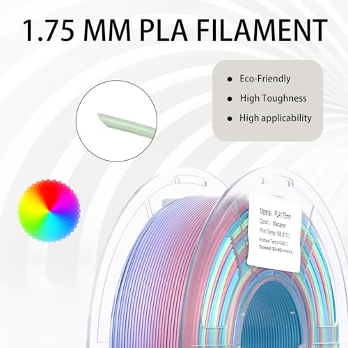 Rainbow 3D PLA Printer Filament 1.75mm Matte, 1kg P386477