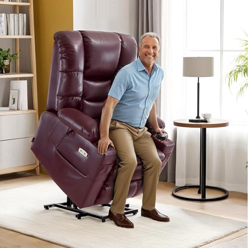 MCombo Large Triple Motor Power Lift Recliner Chair with Massage and Dual Heating, Faux Leather, Dark Brown X979
