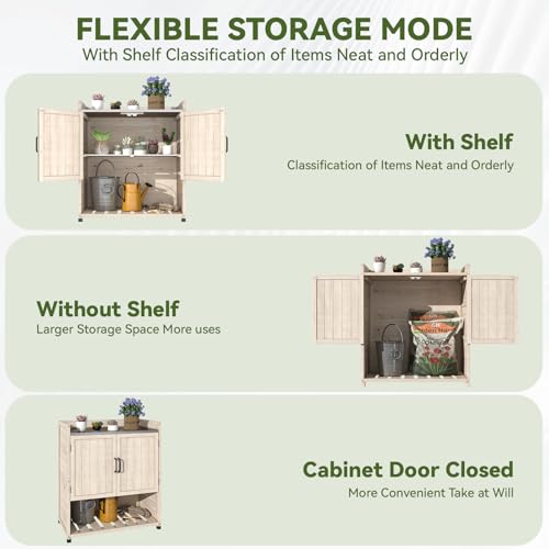 AECOJOY Outdoor Storage Cabinet Potting Bench Table with Adjustable Shelf, Grey N11766