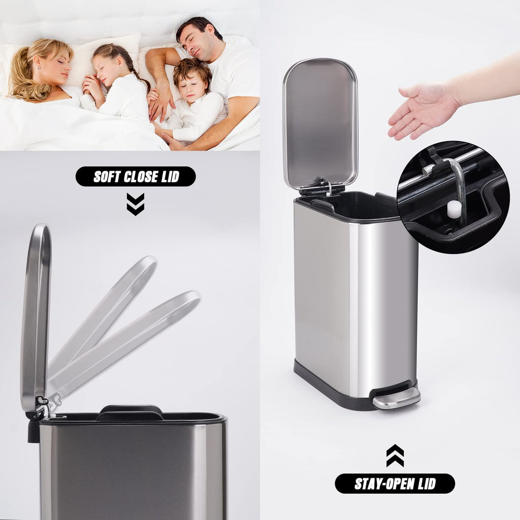 Stainless Steel Bathroom Trash Can with Lid 10L Silver N771