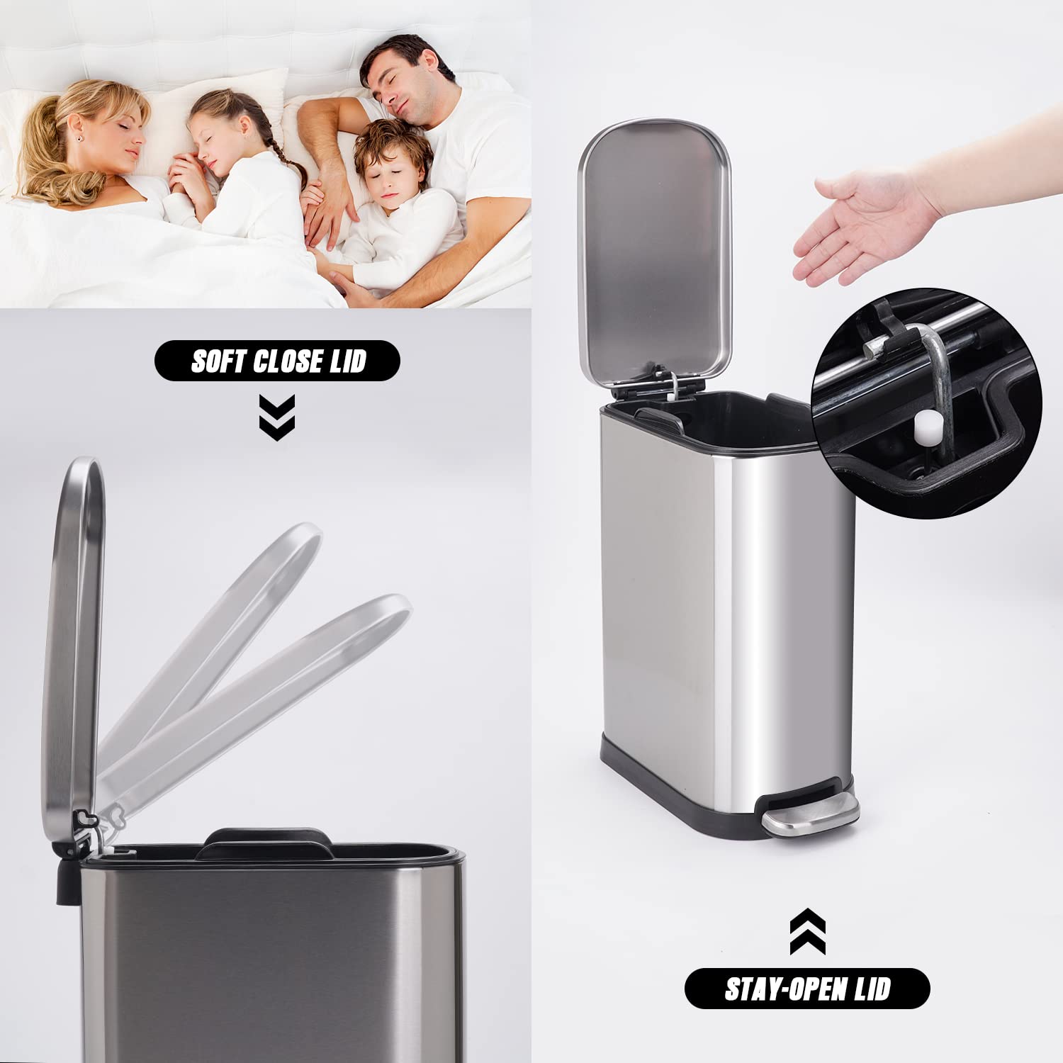 Stainless Steel Bathroom Trash Can with Lid 10L Silver N771