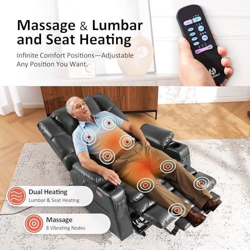 MCombo Large Triple Motor Power Lift Recliner Chair with Massage and Dual Heating, Faux Leather, Dark Brown X979