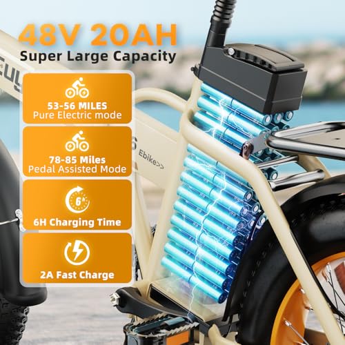 1000W Folding Electric Bike 48V 20AH Removable Battery 20" Fat Tire for Adults S359635