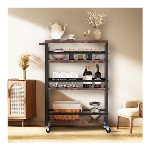 4-Tier Rolling Storage Cart with Handle, Slim Kitchen Cart, Black K5004