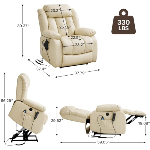 EDILLY Genuine Leather Power Lift Recliner Chair with Massage and Heating, Brown C901