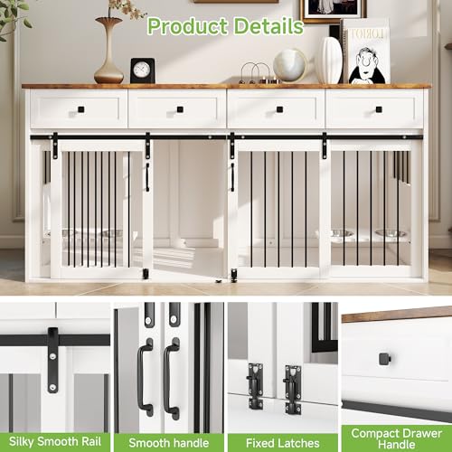 Real Relax 71" Double Dog Crate Furniture with 2 Drawers, White Q173