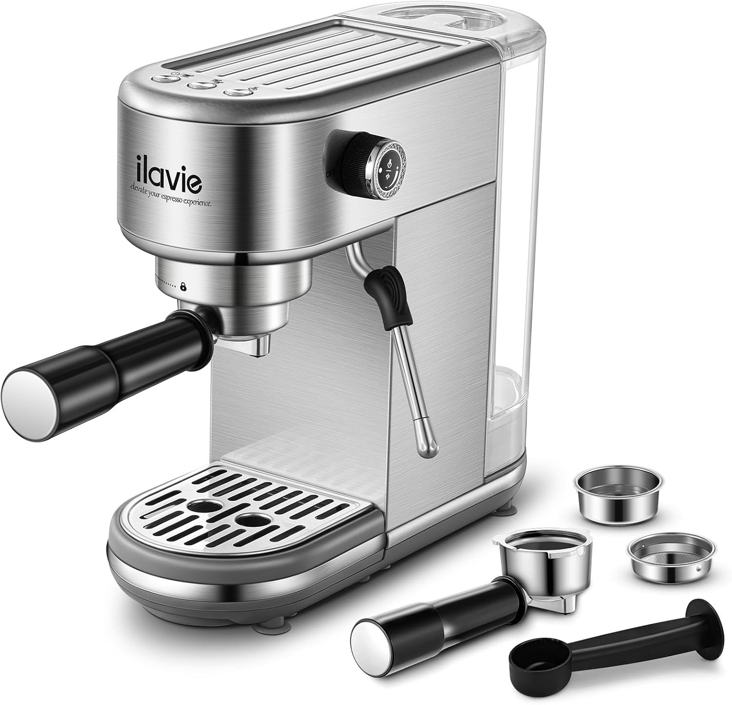 Espresso Coffee Machine 20 Bar, Compact Cappuccino Maker with Detachable Water Tank, Stainless Steel W7658