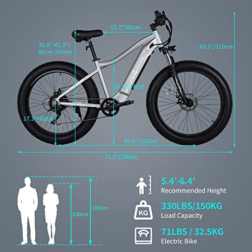 PEXMOR Electric Bike for Adults, 750W 26" Fat Tire, 48V 14AH Removable Battery S493166