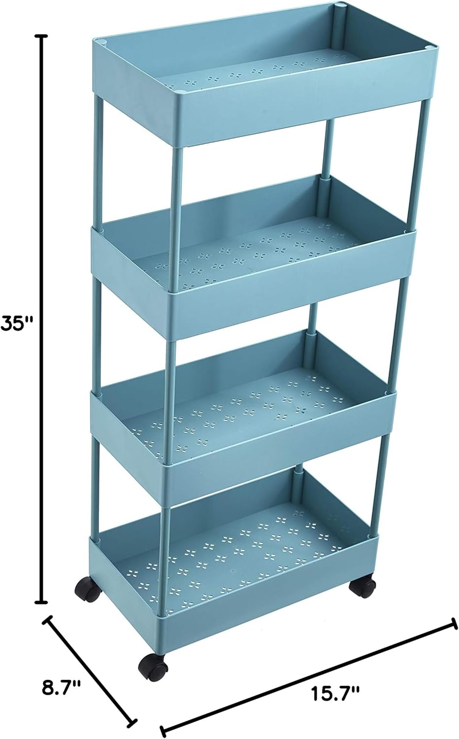 4-Tier Plastic Rolling Storage Cart with Slim Shelves, Blue N270