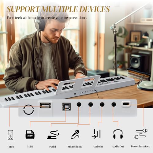 Ktaxon Weighted Keyboard Piano 88 Keys Digital Piano with Stand, Bag, Pedal, Headphones and MIDI Bluetooth M8426