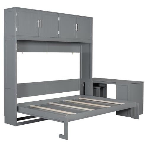 Ball & Cast Murphy Bed Queen Size Wall Chest with Charging Station and Storage Drawer, Gray J8503