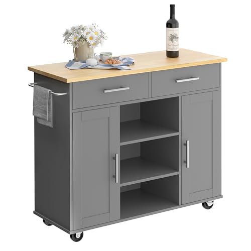 Shintenchi Kitchen Island with Drop Leaf, Rolling Cart with Storage, White T972