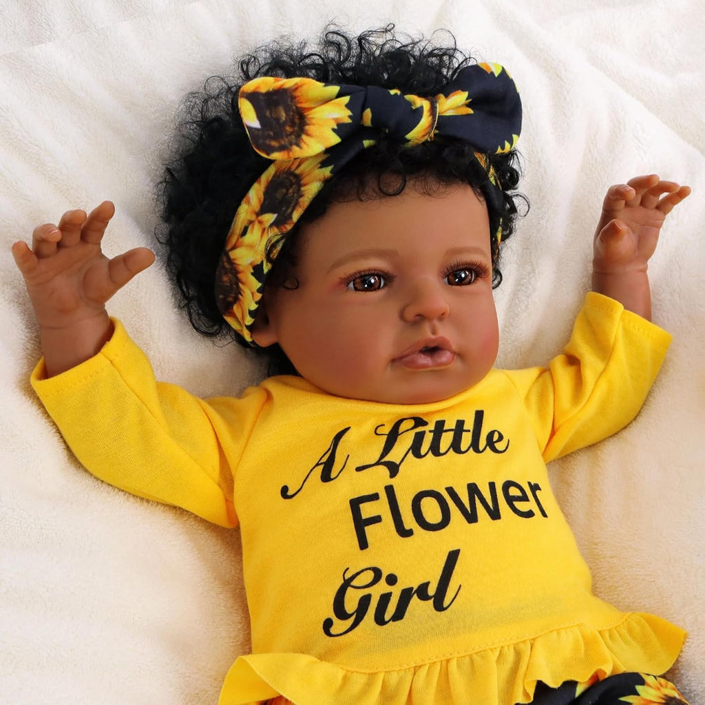 BABESIDE Reborn Baby Doll Black Girl 20 Inch Realistic Soft Vinyl Doll with Feeding Kit J6138