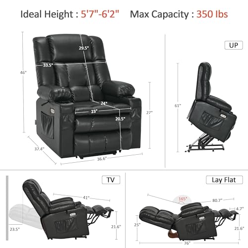 MCombo Dual Motor Power Lift Recliner Chair for Elderly with Heat and Massage, Black E570141