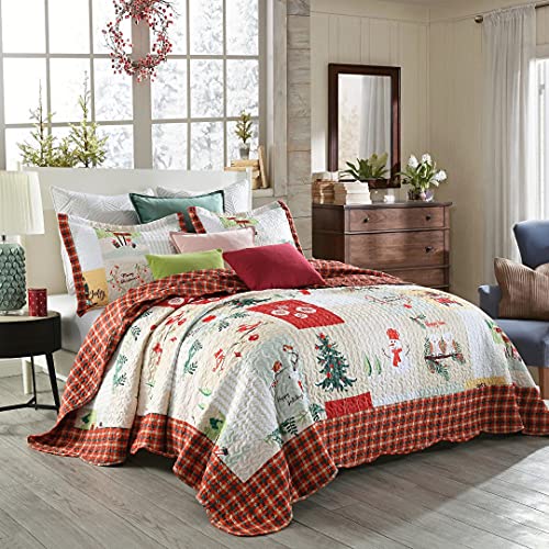 MarCielo Christmas Quilt Set Bedspread, White, Queen N87341