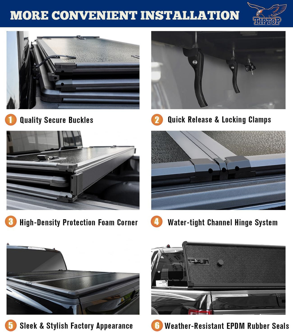 TIPTOP Tri-Fold Hard Tonneau Cover for Silverado/Sierra 1500 & HD 6.6ft Bed F7062
