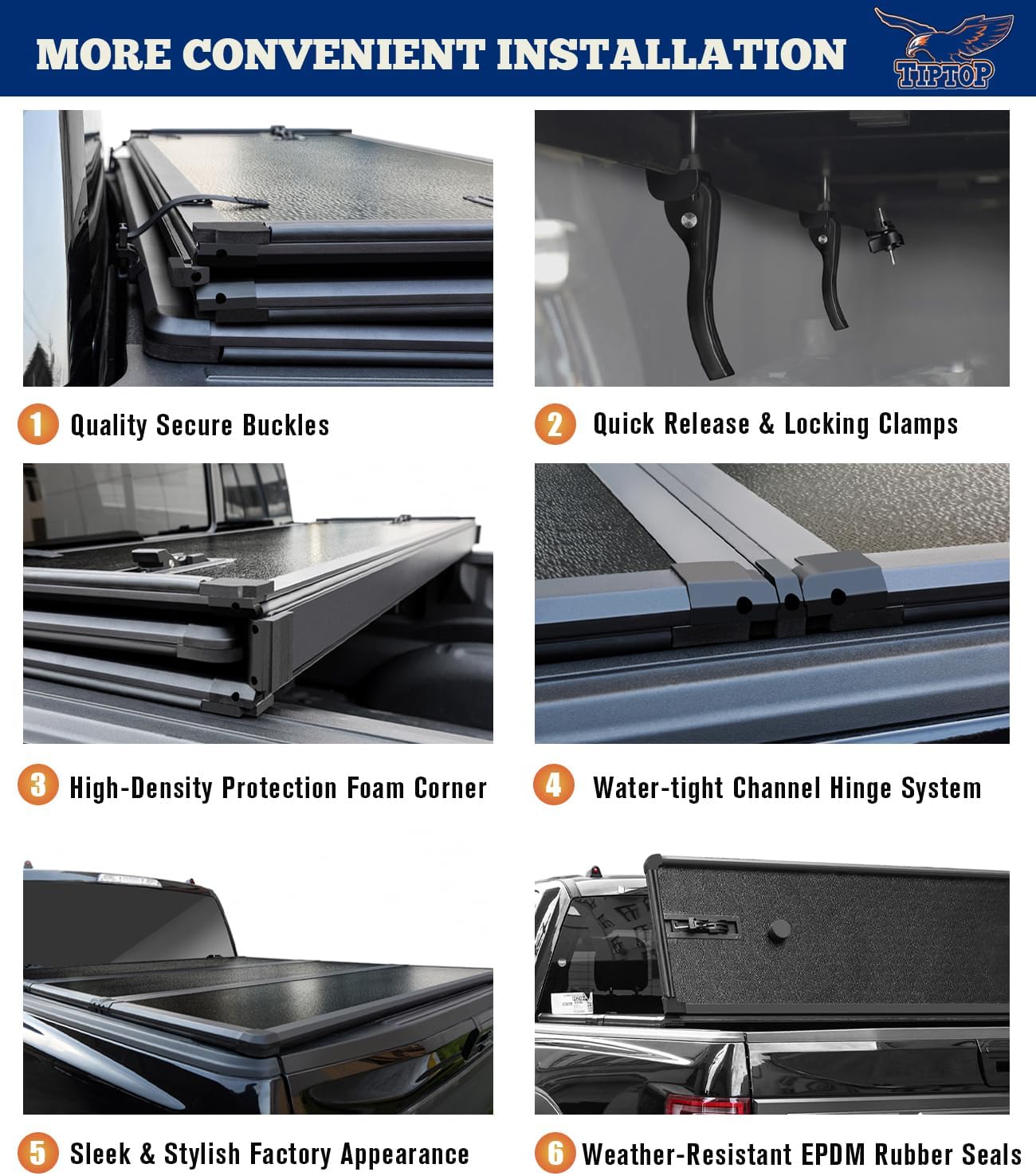 TIPTOP Tri-Fold Hard Tonneau Cover for Silverado/Sierra 1500 & HD 6.6ft Bed F7062