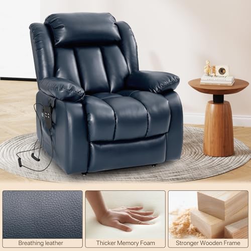 EDILLY Genuine Leather Power Lift Recliner Chair with Massage and Heating, Brown C901