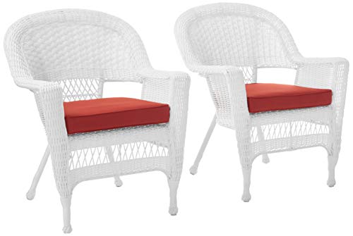 Jeco Wicker Chair with Red Cushion, Set of 2, Espresso/W00208-