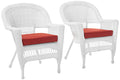 Jeco Wicker Chair with Red Cushion, Set of 2, Espresso/W00208-