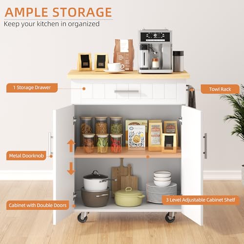 Shintenchi Kitchen Island Cart with Storage on Wheels, White V99091