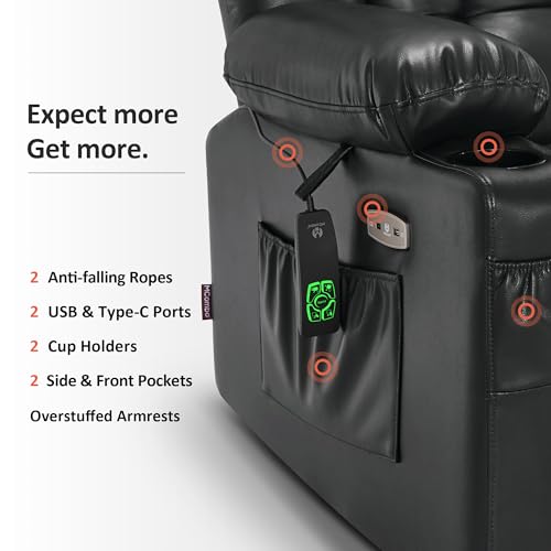 MCombo Dual Motor Power Lift Recliner Chair for Elderly with Heat and Massage, Black E570141
