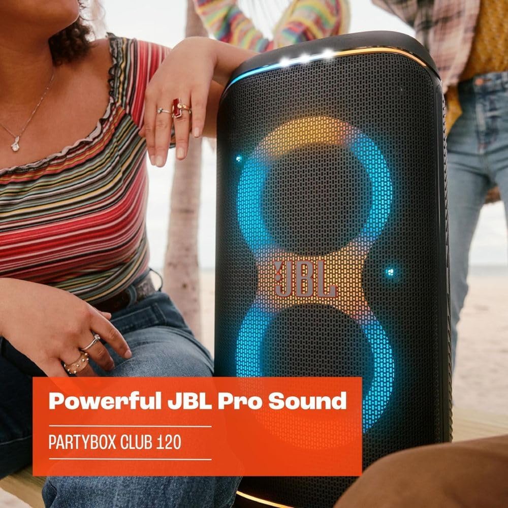 JBL PartyBox Club 120 Portable Speaker with Foldable Handle and Wired Vocal Mic, Black O433748