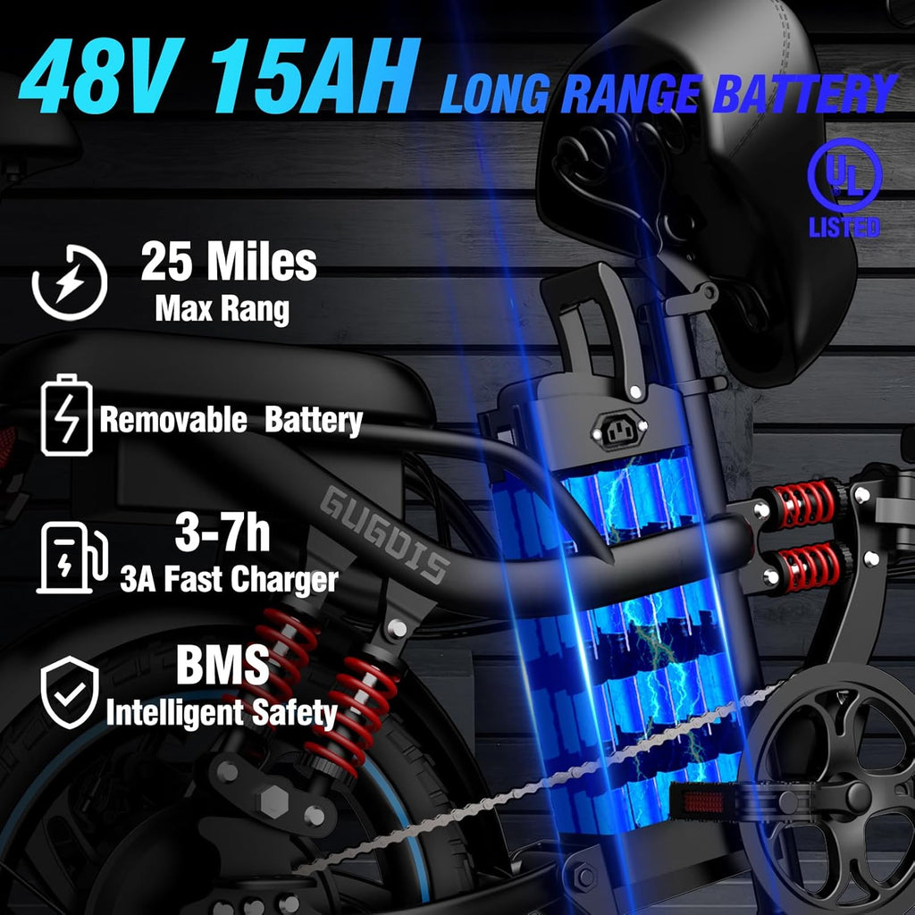 16" Full Suspension Electric Bike for Adults, 500W Motor, 48V 15Ah Removable Battery G49992