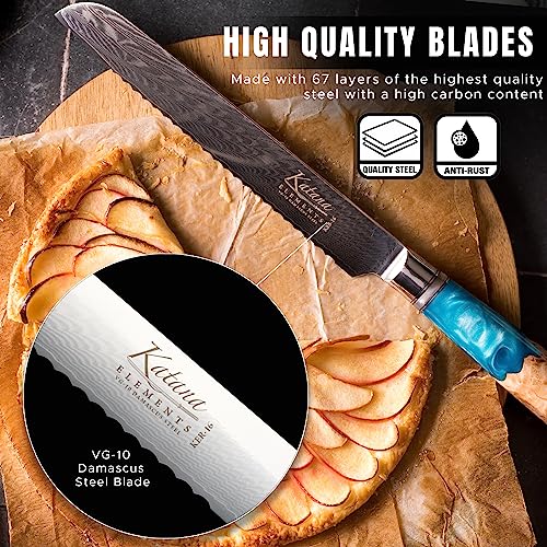 Grunwerg Katana Elements 9 Piece Knife Block Set, Damascus Steel Blades, Resin Handle, Green W8932