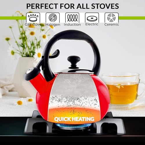 Chantal 1.8 QT Whistling Tea Kettle, Enamel on Carbon Steel, Red Y64210