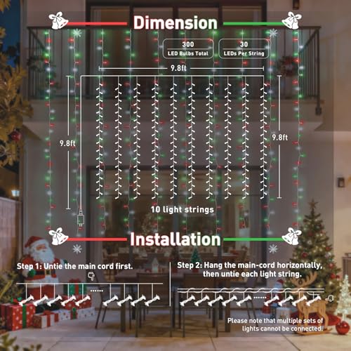 JMEXSUSS 300 LED Remote Control Christmas Curtain Lights, Warm White V64841