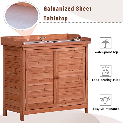 Polibi 39" Potting Bench Table, Outdoor Wooden Workstation with Storage Cabinet A50563