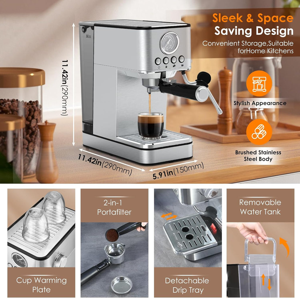 Sparkfire Espresso Machine 20 Bar Stainless Steel with Milk Frother K871515
