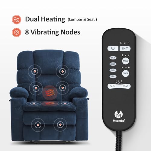 MCombo Large Triple Motor Power Lift Recliner Chair with Massage and Dual Heating, Grey D316