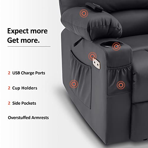 MCombo Oversized Power Lift Recliner Chair for Elderly with Heat and Massage, Faux Leather, Dark Brown N537