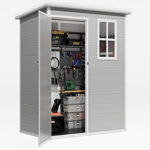 Gizoon 5x3 FT Resin Storage Shed Outdoor with Floor, Grey R548294