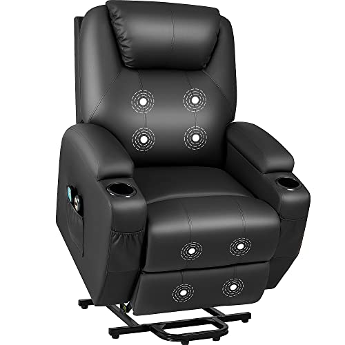 JUMMICO Power Lift Recliner Chair with Massage for Elderly PU Leather Black Y337