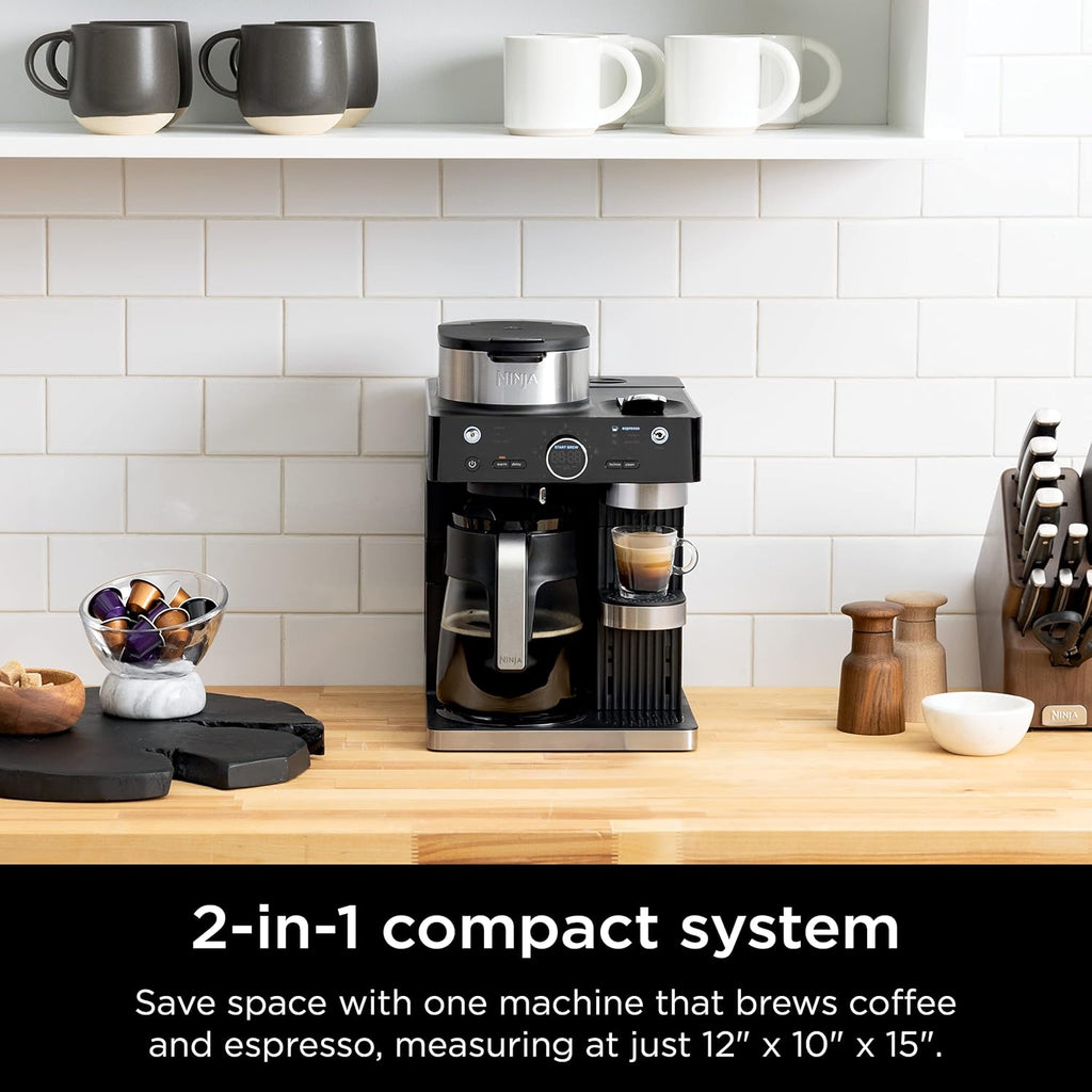 Ninja Espresso & Coffee Barista System, Single-Serve & 12-Cup, Black and Stainless Steel V49913