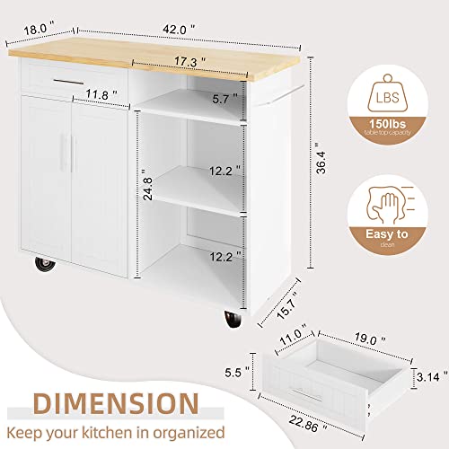 Shintenchi Kitchen Island Cart with Storage on Wheels, White V99091