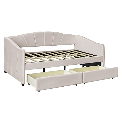 Harper & Bright Designs Twin Size Upholstered Daybed with Storage Drawers, Beige X53773