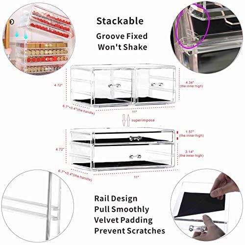 Cq Acrylic Stackable Makeup Organizer Set of 2, Clear 6 Drawers L8492