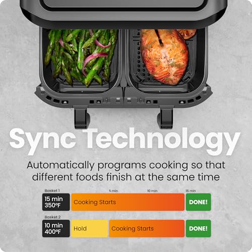 CHEFMAN 6 Quart Dual Basket Air Fryer Oven with Easy View Windows, Black G2845