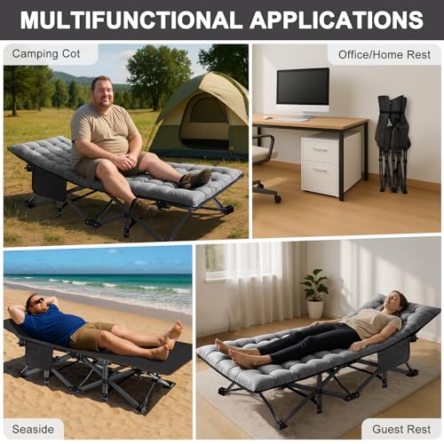 ABORON Folding Camping Cot with Mat for Adults, Heavy Duty Outdoor Bed with Carry Bag C211720