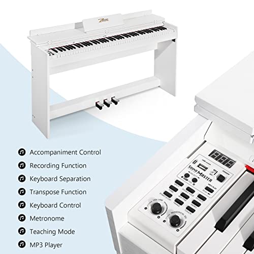 ZHRUNS Digital Piano 88 Key Weighted Keyboard with Sustain Pedal, White M963453