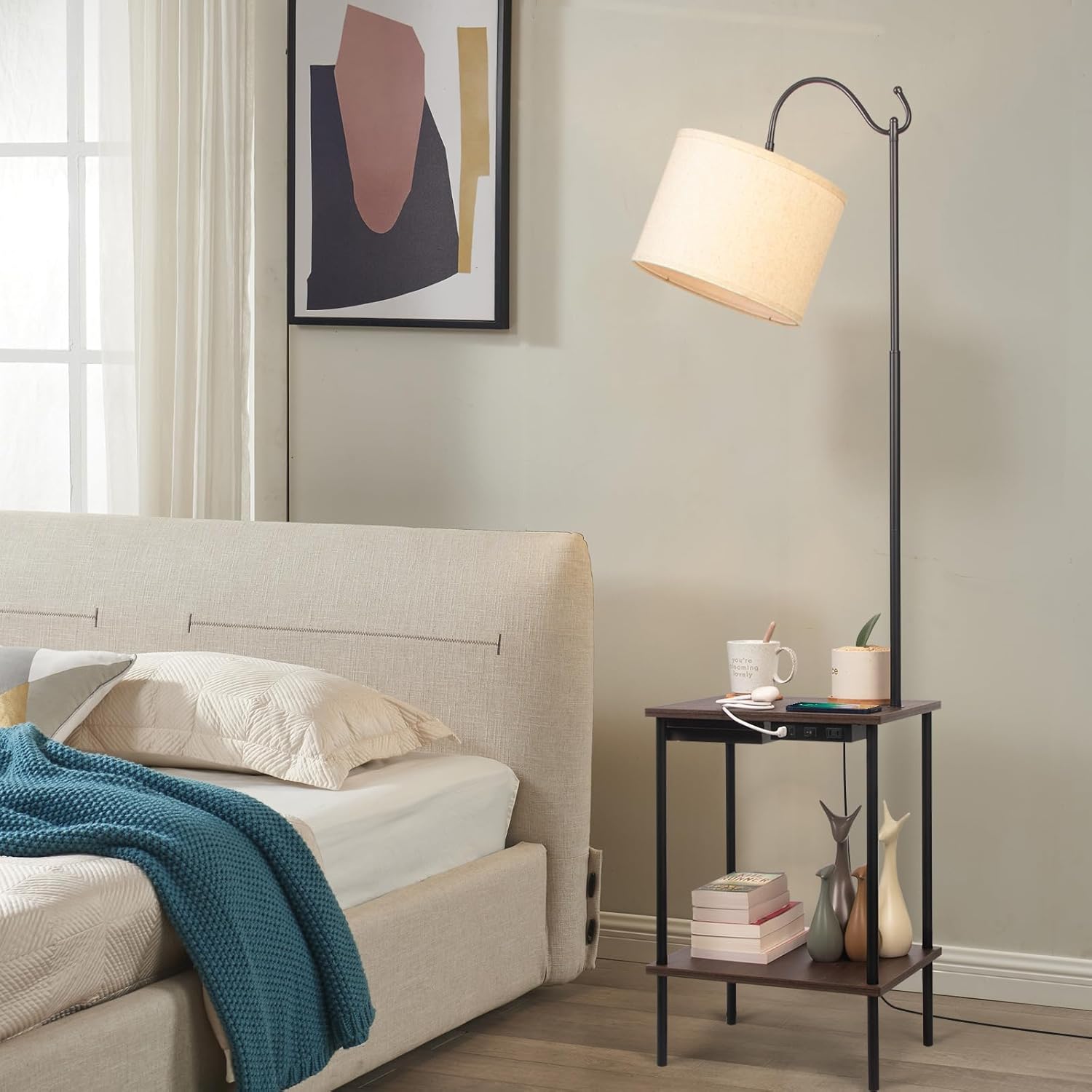 Industrial Floor Lamp with USB Charging Port and Outlet V440