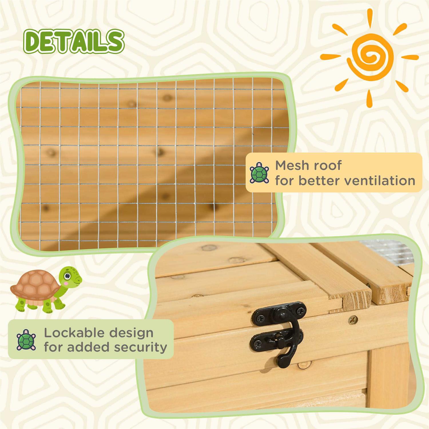PawHut Wooden Tortoise House Turtle Habitat Outdoor Reptile Cage D749