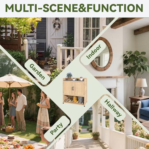 AECOJOY Outdoor Storage Cabinet Potting Bench Table with Adjustable Shelf, Grey N11766