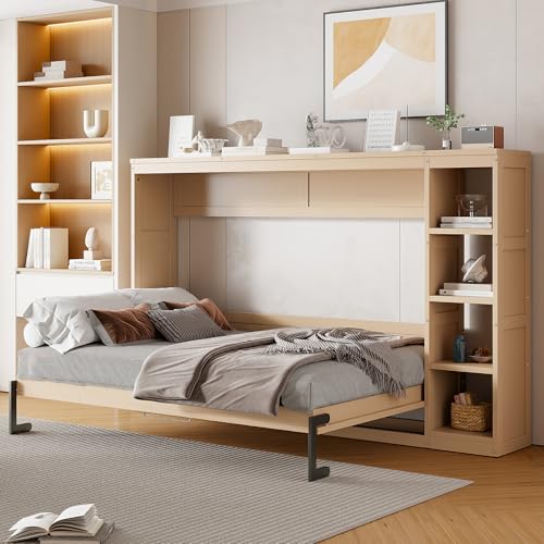 Murphy Cabinet Bed Frame with Charging Station, Full-Size Foldable Wall Bed Z526